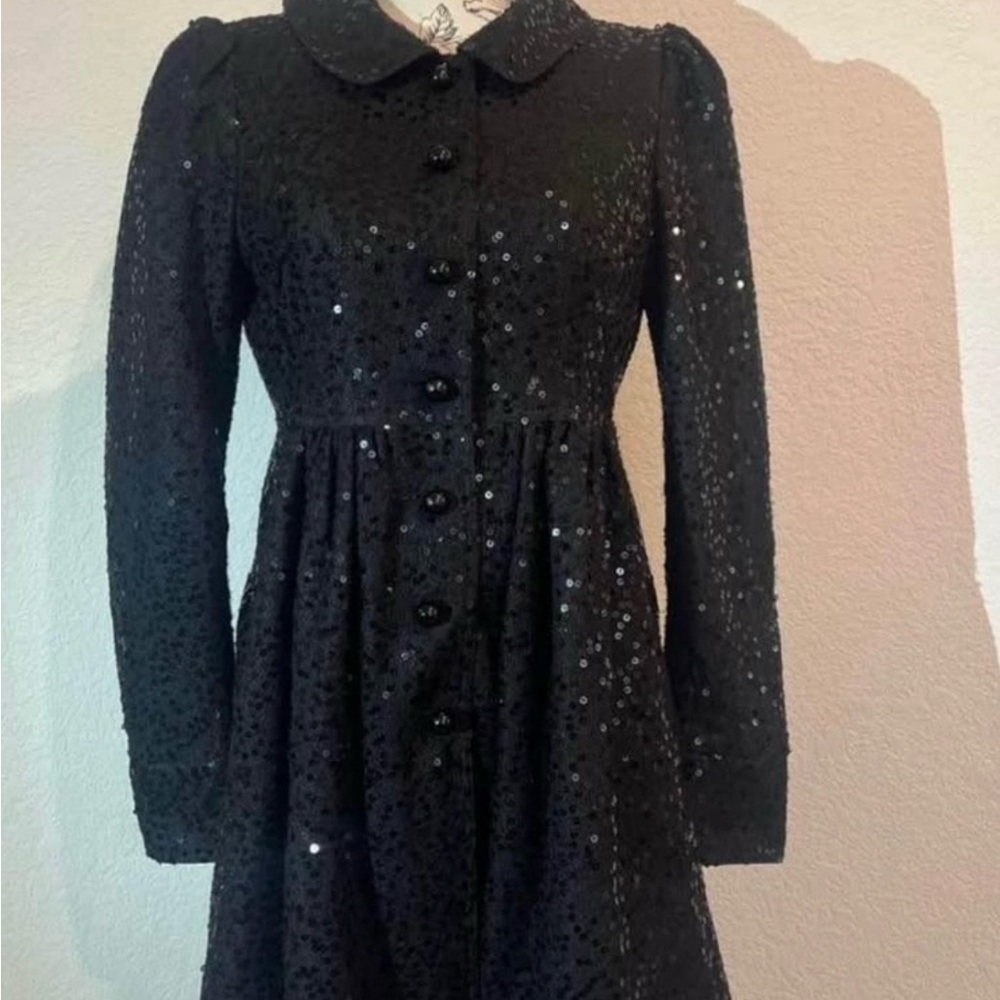Vintage Y2K Betsey Johnson black sequin show coat.